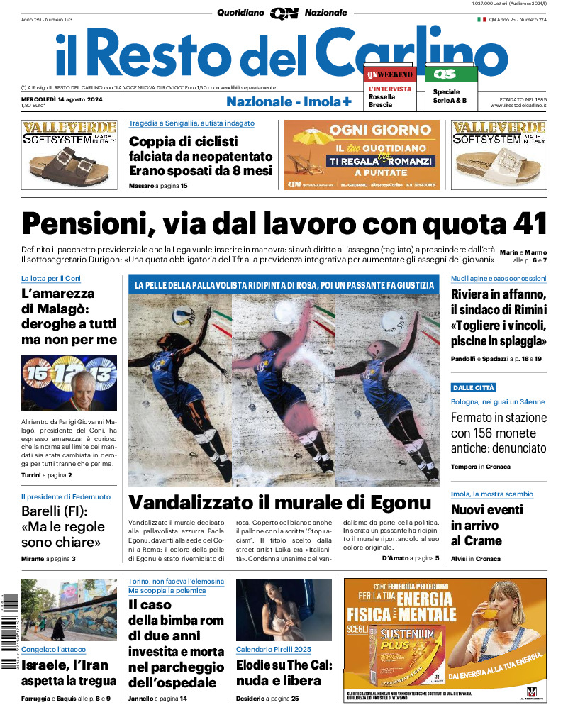 Prima-pagina-il resto del carlino-edizione-di-oggi-20240814